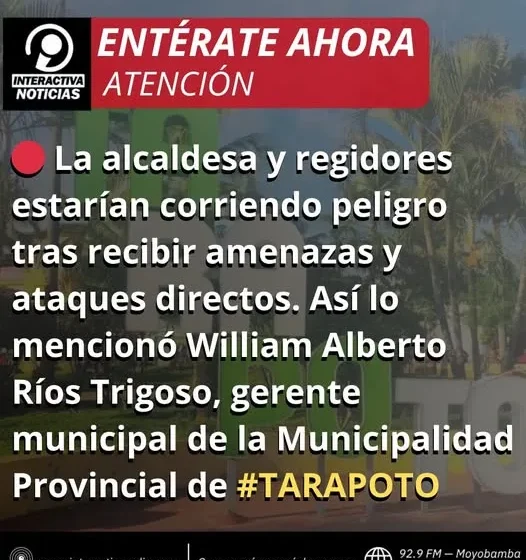  William Alberto Ríos Trigoso confirma presunto atentado contra local vinculado a la Alcaldesa de Tarapoto